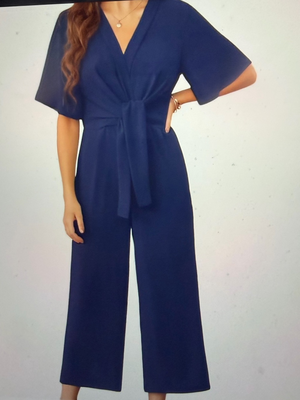 Navy V-Neck Wide-Leg Jumpsuit with Tie Waist- NWOT - Size XL